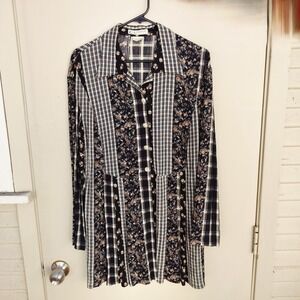 Vintage Agma Patchwork Floral Plaid Button Up Shirt Dress Size 38/US 6